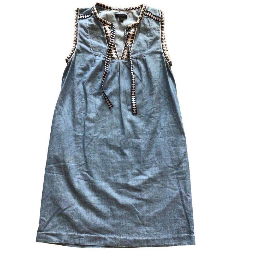 J. Crew Blue Denim, Sleeveless, Ribbon Trim Detailed, Mini Dress- 2